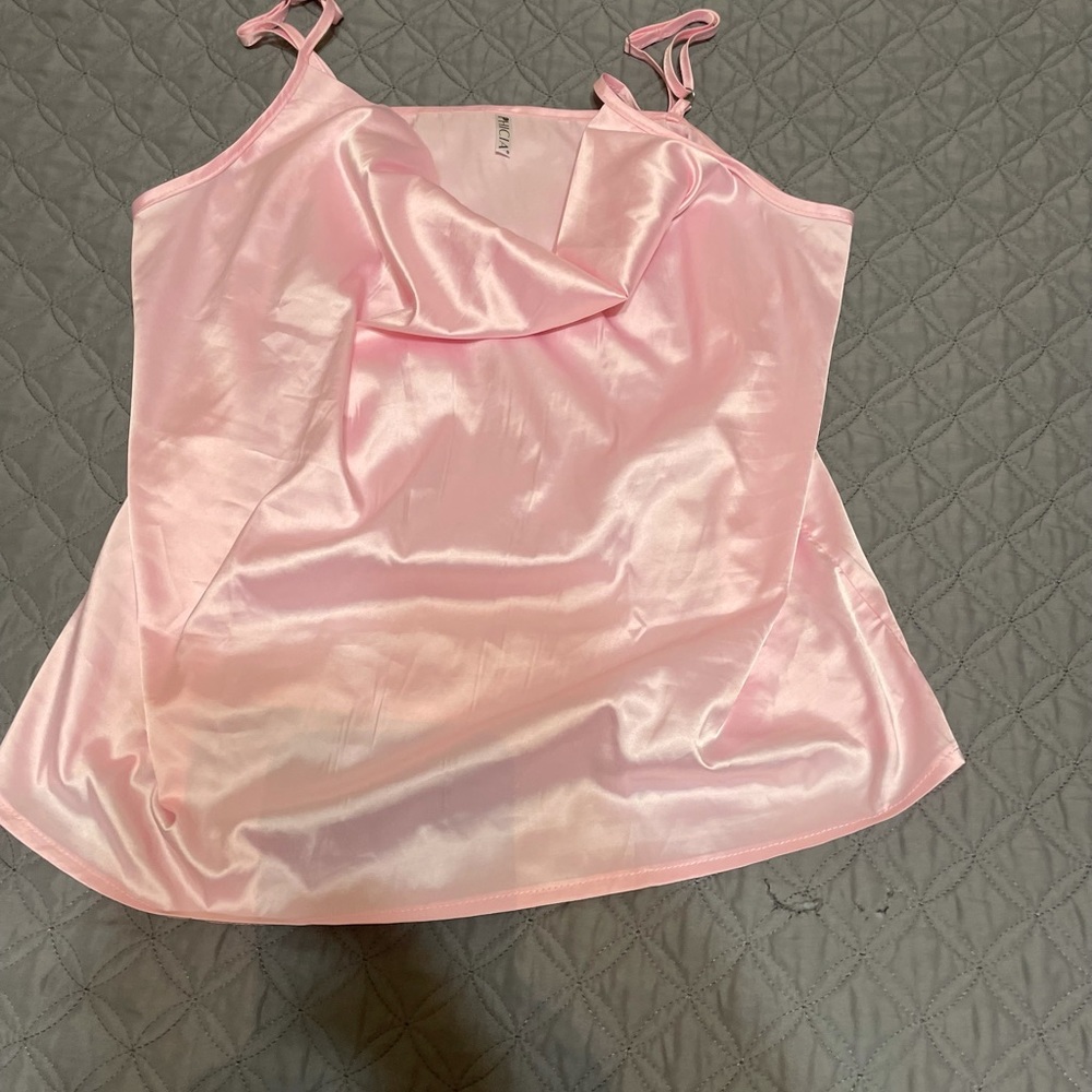 Size:L.  Satin spaghetti strap in pink